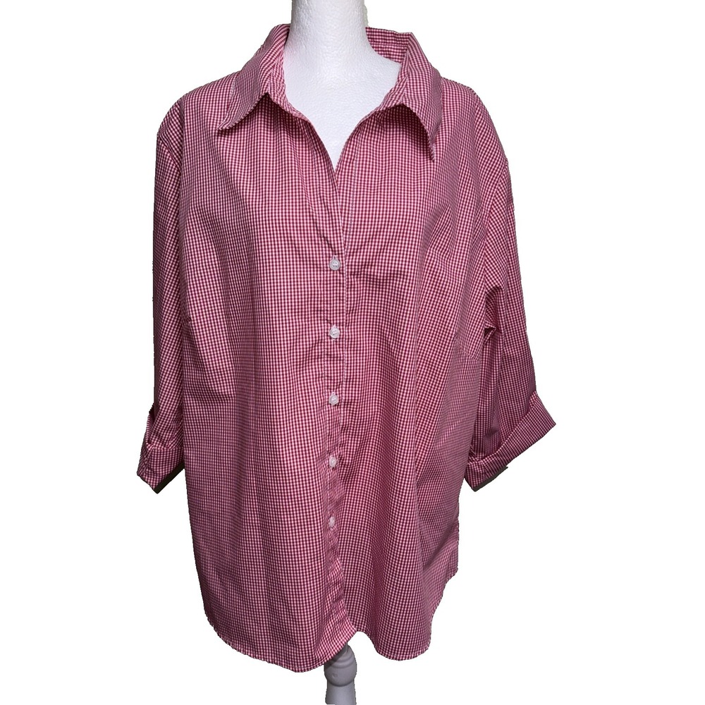 ALC Women's Top 2X Red Gingham Button Down 3/4 Sleeve Cottagecore Picnic Blouse